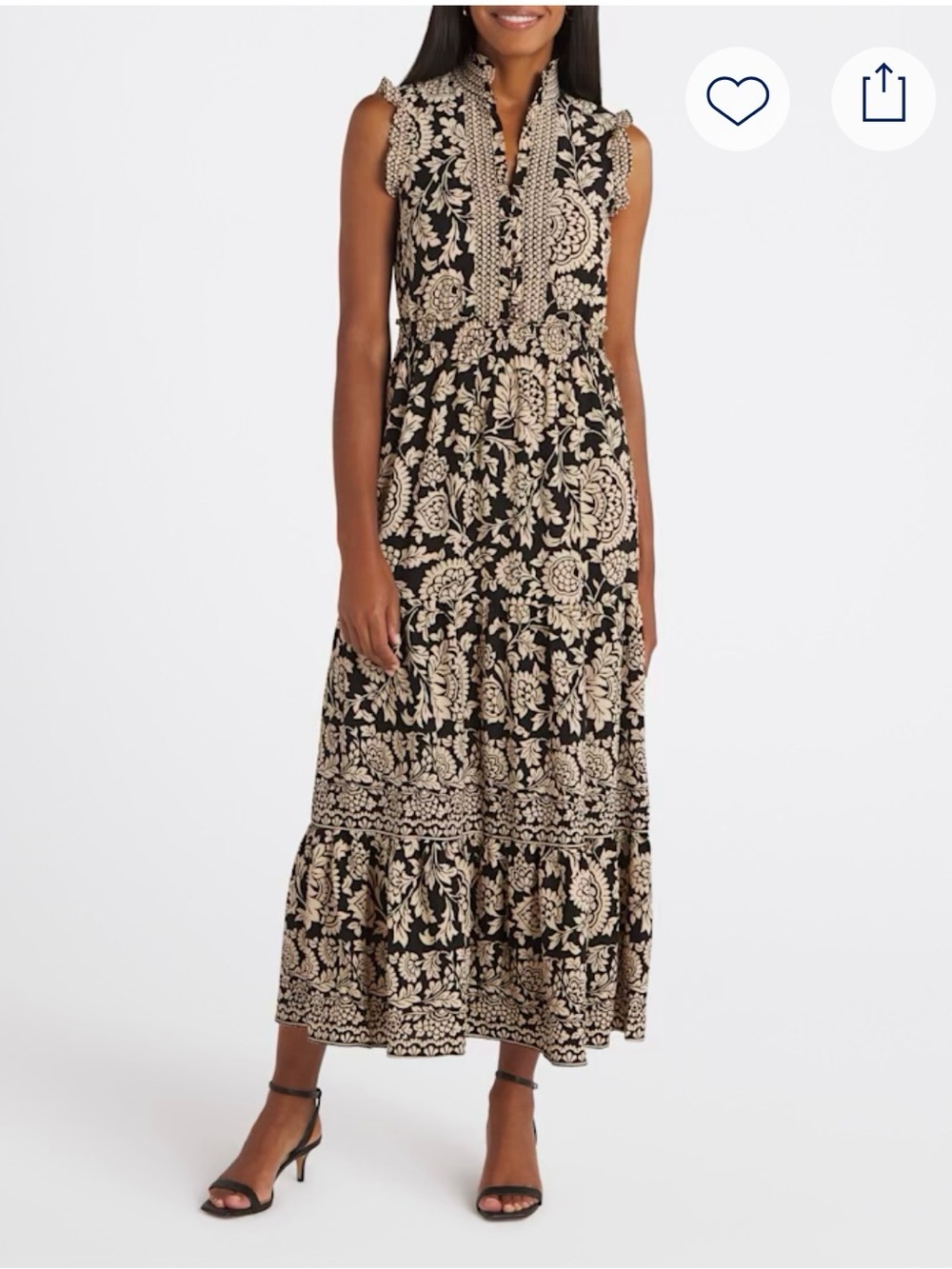 Maggy London Black and Cream Floral Maxi Dress